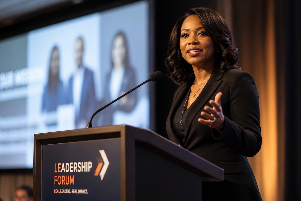 Christina Howard speaking at a leadership conference